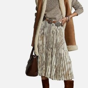 NWOT Polo Ralph Lauren Southwestern Aztec Midi Skirt Full Sun Pleated L Foil‎